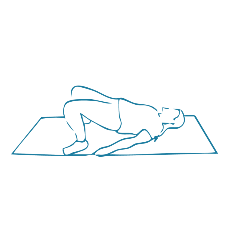 Illustration of a mobilates teaher performing a shoulder bridge