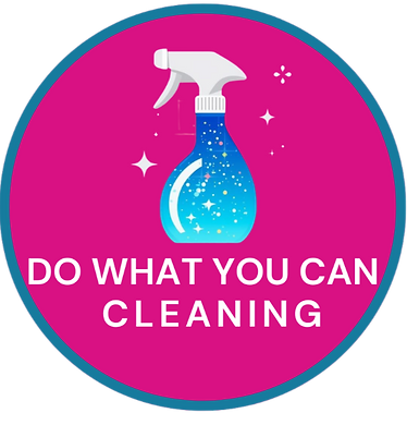 A blue spray bottle of cleaning liquid with the words Do what you can cleaning underneath