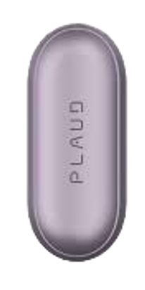 A Plaud NotePin, small curved pale pink metallic rectangular device with the word PLAUD on top