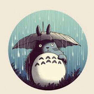 Rabbit sheltering under an umbrella in the rain