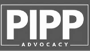 Grey circle with white lettered text saying PIPP advocacy